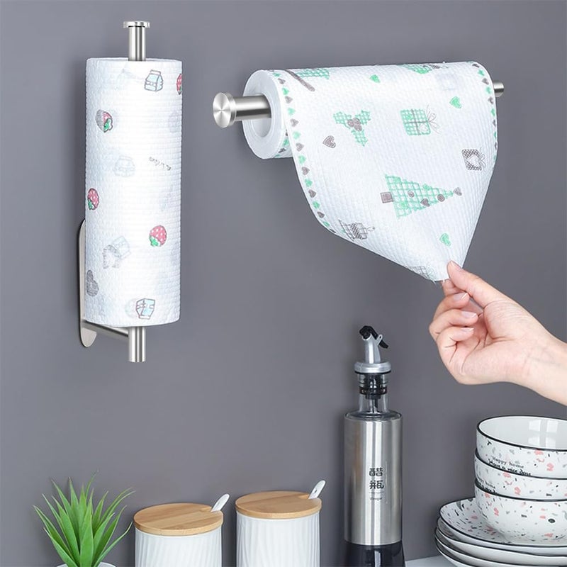 MGahyi Paper Towel Holder Wall Mount  Self Adhesive Or Drilling Under Cabinet Kitchen  13.2 inch Stainless Steel Paper Towel Roll Rack  Towel Roll Hanger for Bathroom(Silver  Rectangle) - Image 4